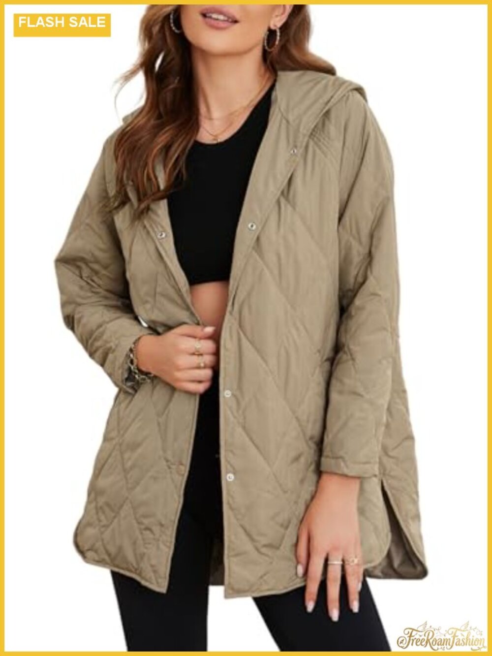 Quilted Hooded Button Down Long Sleeve Loose Fit Winter Jacket